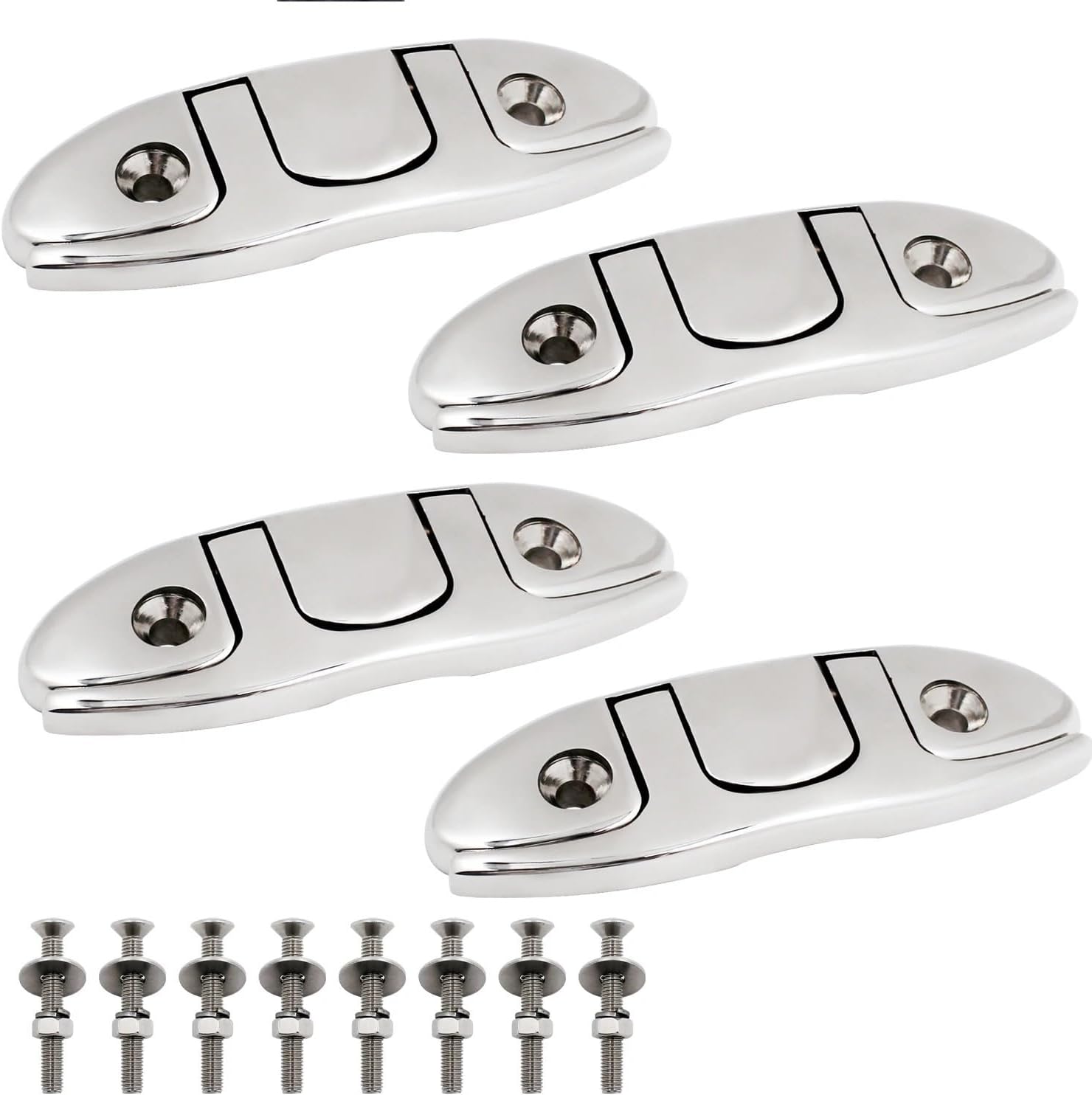 4 Pcs 4.7 inch Boat Folding Cleat 316 Stainless Steel Flush Mount Rope Cleat Marine Hardware Flip Up Dock Cleat with Fastener