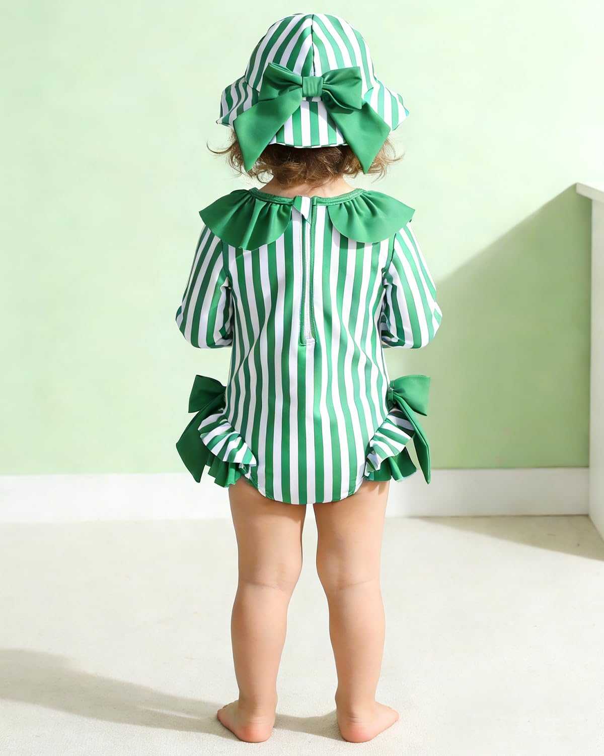 JiAmy Maillot de bain pour bébé fille avec chapeau de soleil, manches longues, protection UV, maillot de bain pour bébé fille - 3