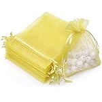 Akstore 50Pcs 3.15x4(8x10cm) Sheer Drawstring Organza Jewelry Pouches Wedding Party Christmas Favor Gift Bags (Lemon Yellow, 3x4)