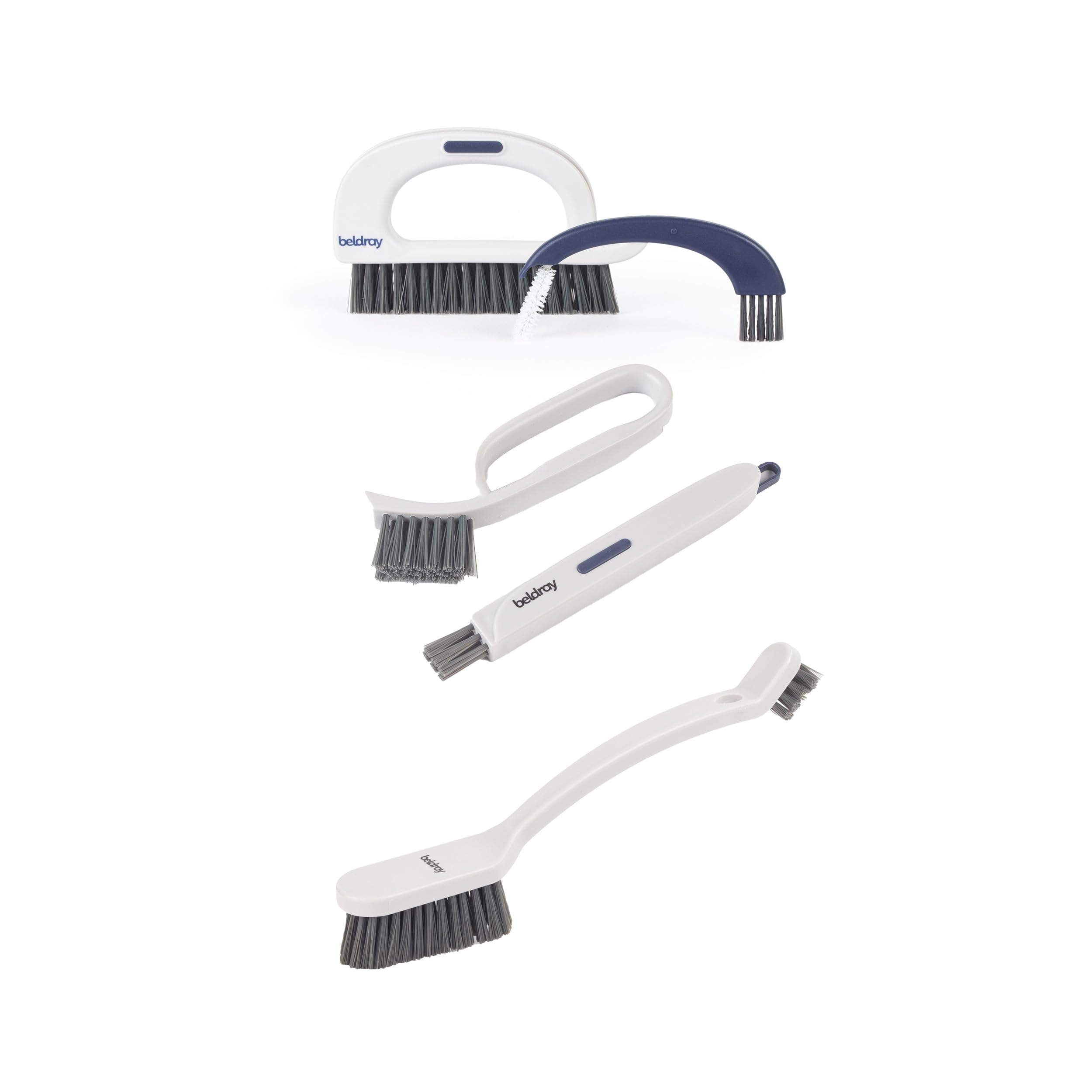 Beldray Deep Clean 3-Piece Brush Set – 3 in 1 Track Scrubber, Small Precision Cleaning, Crevice Tools & Scraper, Dual-Sided Scourer for Grout, Tiles, Window Seals, Sinks, Detailing, Soft Bristles