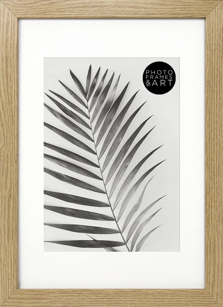 Pf+A Oak Effect Real Glass A4 With White Mount For A5 Photo - Oxford Oak Wood Effect Thin Picture Frame / A5 With Mount Picture Frame