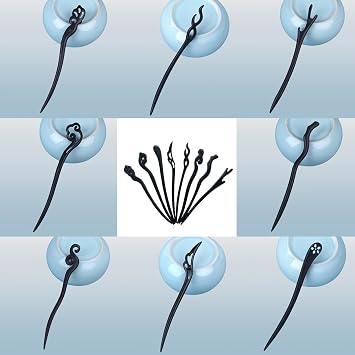8 wooden hair Pins Womens hair chopsticks Chinese Handmade Hair Pins Womens Hair Pins Decoration Black