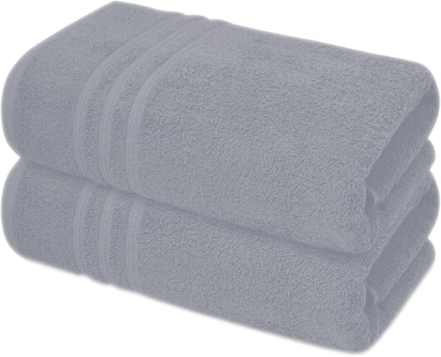 A & B TRADERS Extra Large Jumbo Bath Sheets - Beach Towels 100% Cotton | Huge Size 85 x 200 cm | Pack of 2 (Silver)