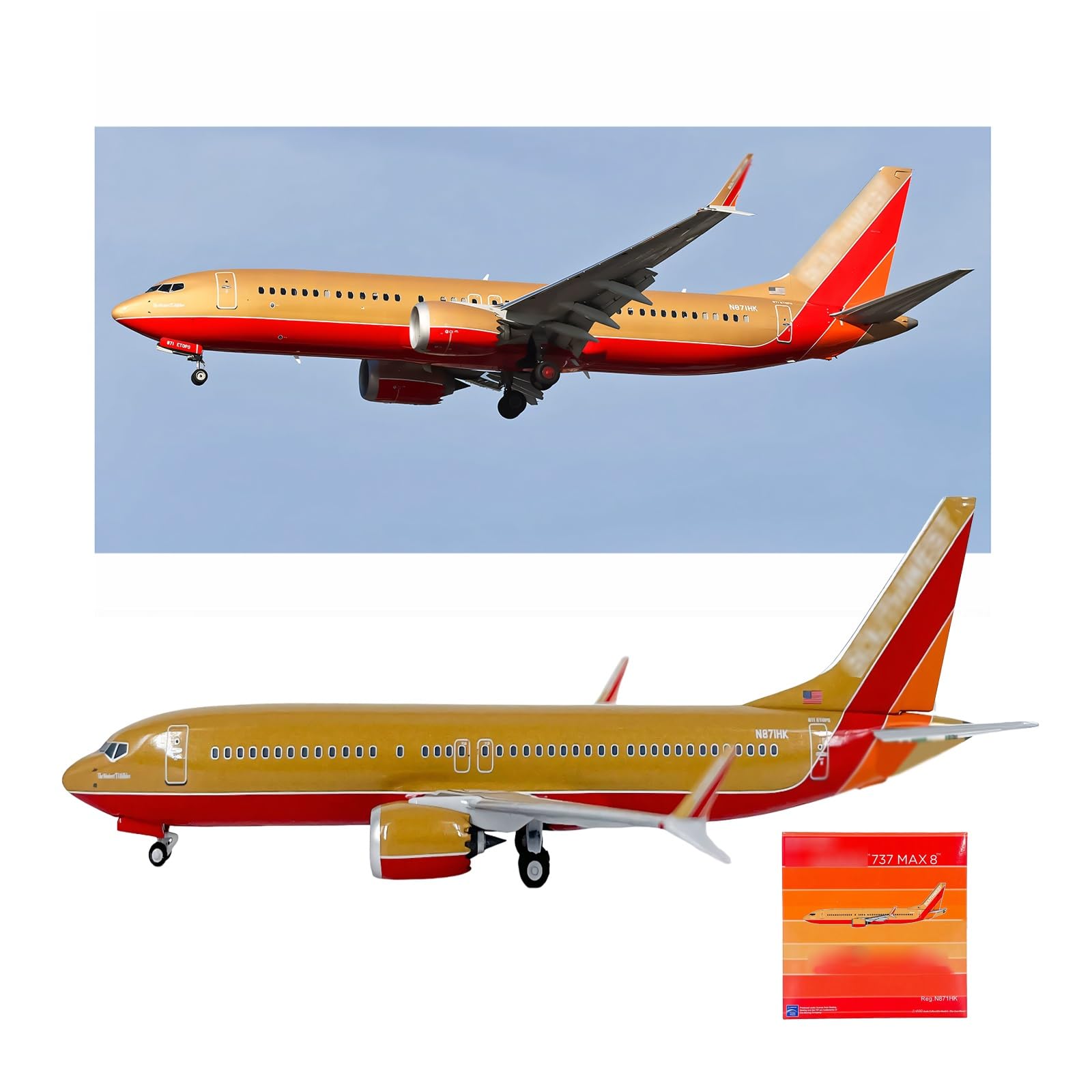 Replica N872CB preassemblata in metallo pressofuso del modello B737 MAX8 in scala 1:400 collezione for esposizione scrivania scaffale, regalo perfetto appassionati aviazione militari adulti