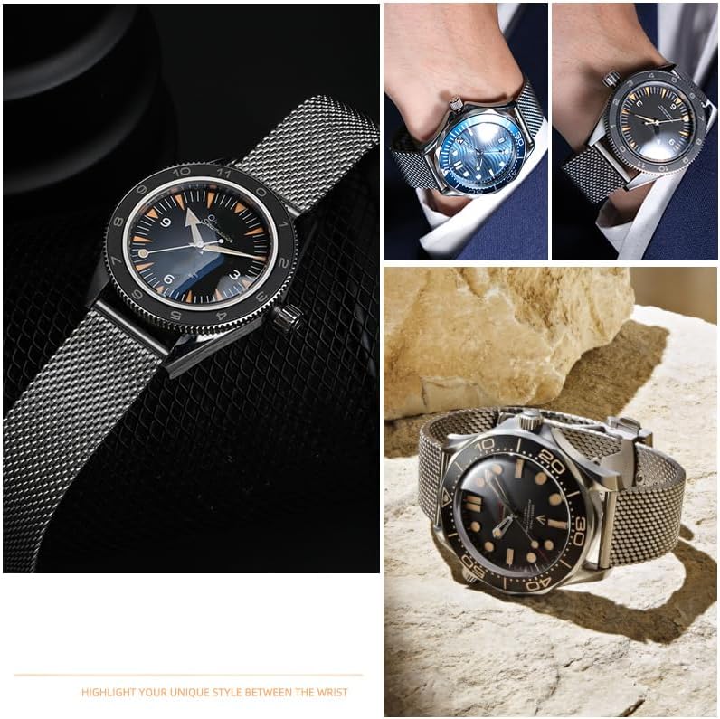 20mm Mesh Stainless Steel Watch Strap Folding Butterfly Buckle Quick Release Metal Band Man Bracelet for Omega 007