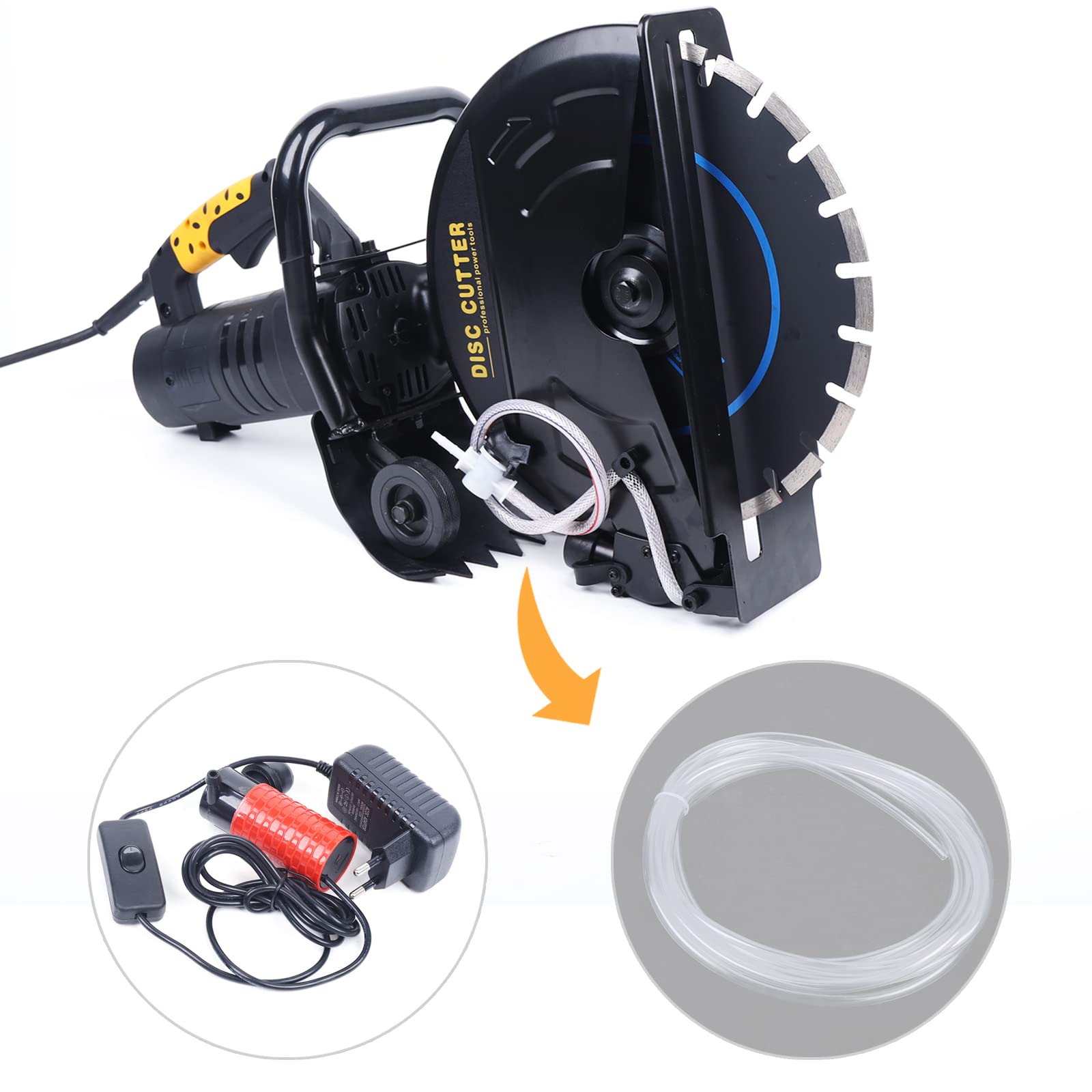 Troncatrice per pietra, 2800 W, 4600 rpm, taglierina per calcestruzzo, 350 mm, con tubo da 5 m, per pietra, cemento e ceramica