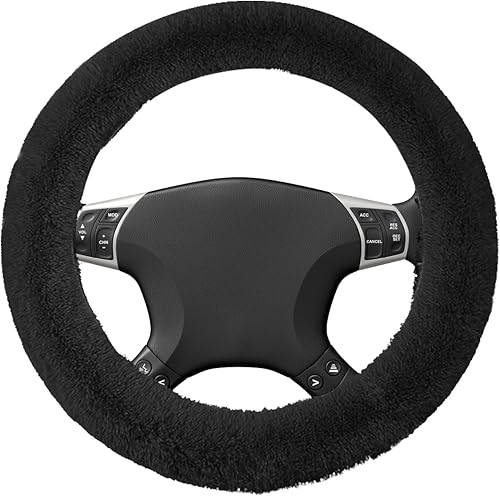 Wuyaoyao Funda mullida para volante de automóvil, protector suave de 15 pulgadas para el invierno cálido, fundas elásticas antideslizantes y Negro