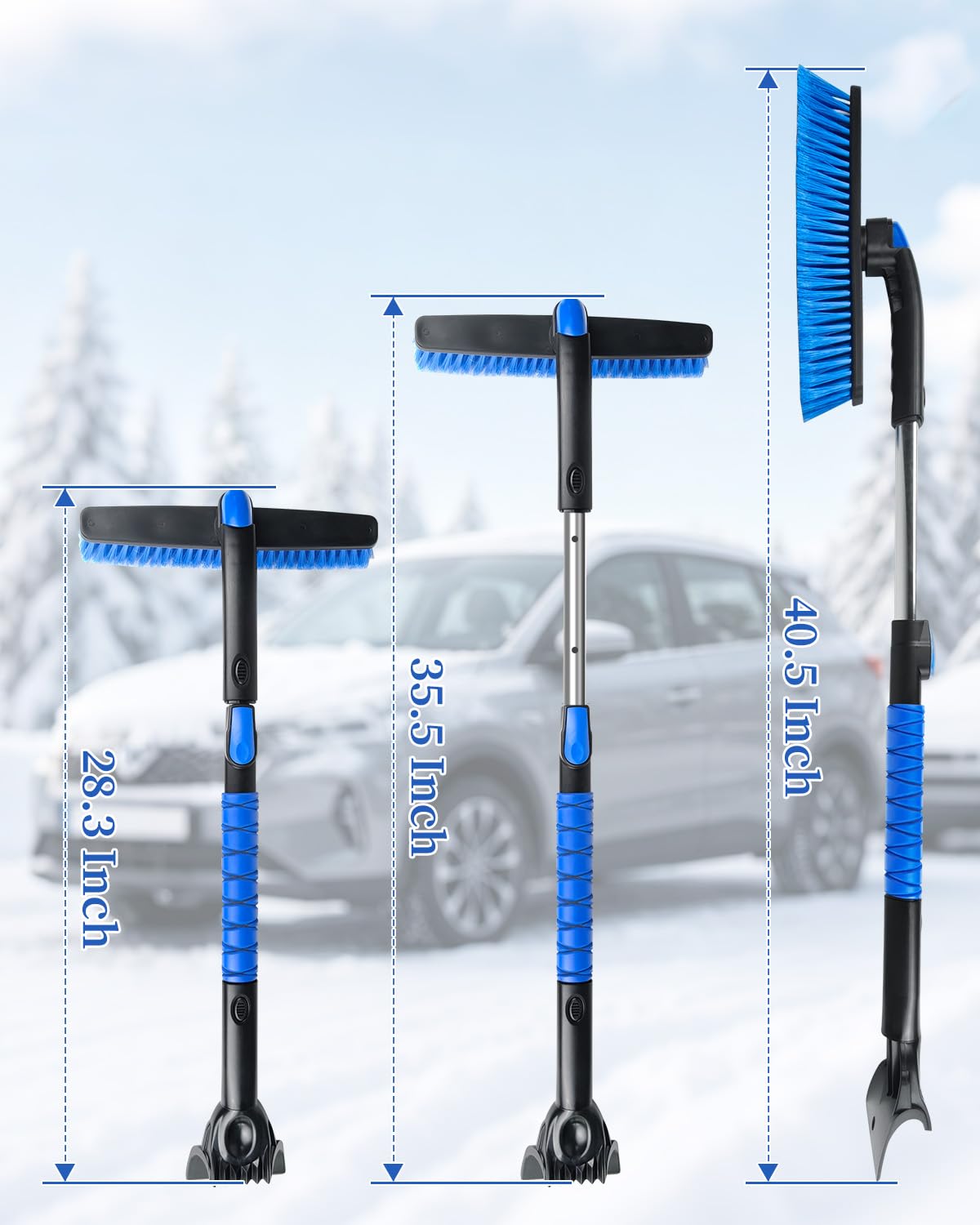 Brosse à neige et grattoir à glace pour pare-brise de voiture, outil de déneigement extensible de 102,9 cm avec tête de brosse pivotante à 360° et poignée ergonomique en mousse pour VUS