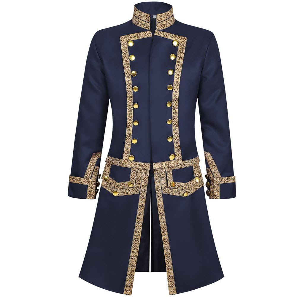 Fituenly Men's 18th Century Colonial Military Uniform Tailcoat Costume Medieval Victorian Men's Regency Outfit