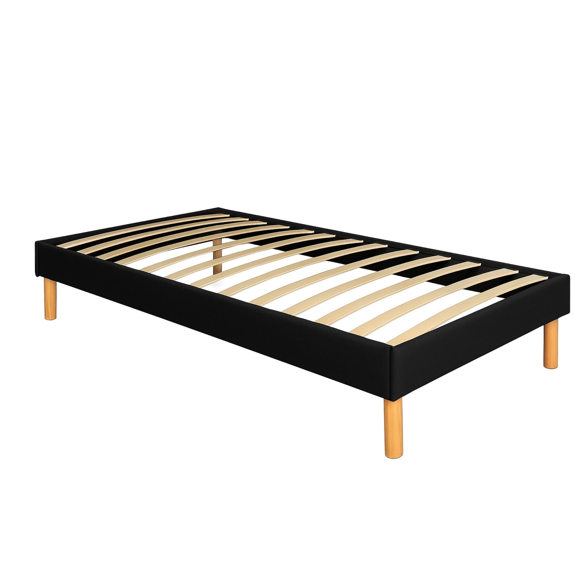 Nuit D'or Ensemble Sommier Tapissier et Matelas 100x200 cm - Couleur : Noir - Sommier Déhoussable avec Pieds 20 cm et Lattes Multiplis - Matelas Soutien Très Ferme Confort Enveloppant -