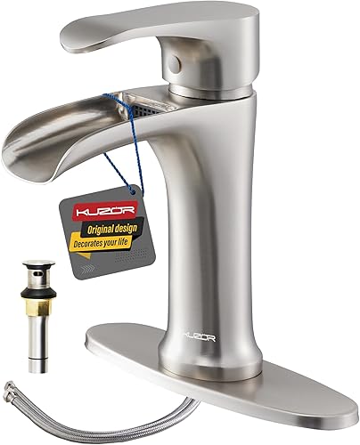 Grifos de baño de un solo orificio de níquel cepillado, grifo de baño de un orificio con drenaje desplegable de metal, grifo de latón macizo para