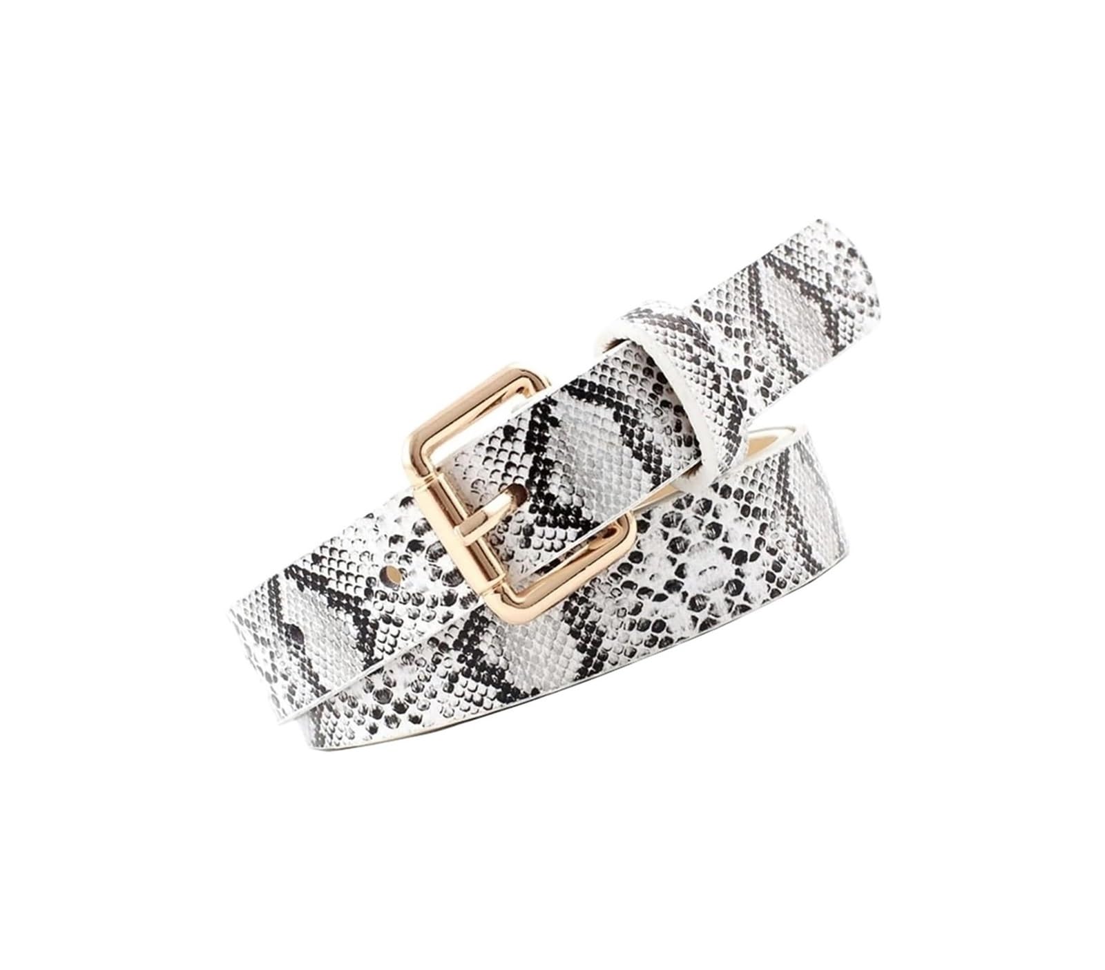 dfEDRd Ladies Waist Belt, 105cm Gold Buckle Vintage Snake Pattern Leather Belt Women Dress Waistband(White)