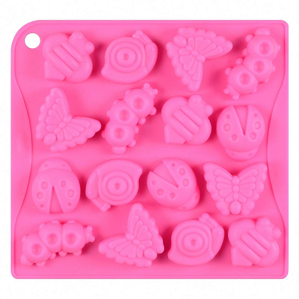 2Pcs 16 Cavity Insect Silicone Molds Butterfly Snail Ladybug Bee Bug Chocolate Candy Mold Insects Crayon Wax Melt Mini Soap Mould Ice Cube Tray (Random Colors) - Image 3