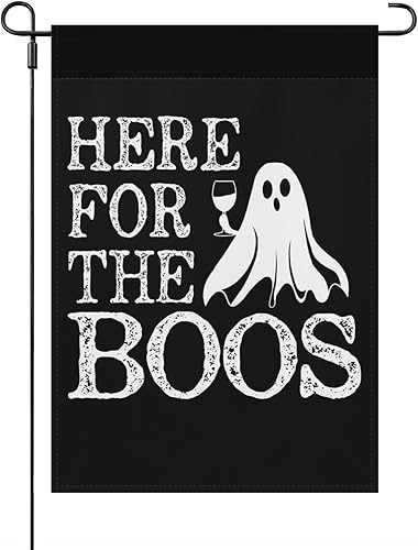 Bandera de Halloween para jardín, bandera de jardín con texto en inglés Here for the Boos, bandera de jardín pequeña de doble cara para decoración