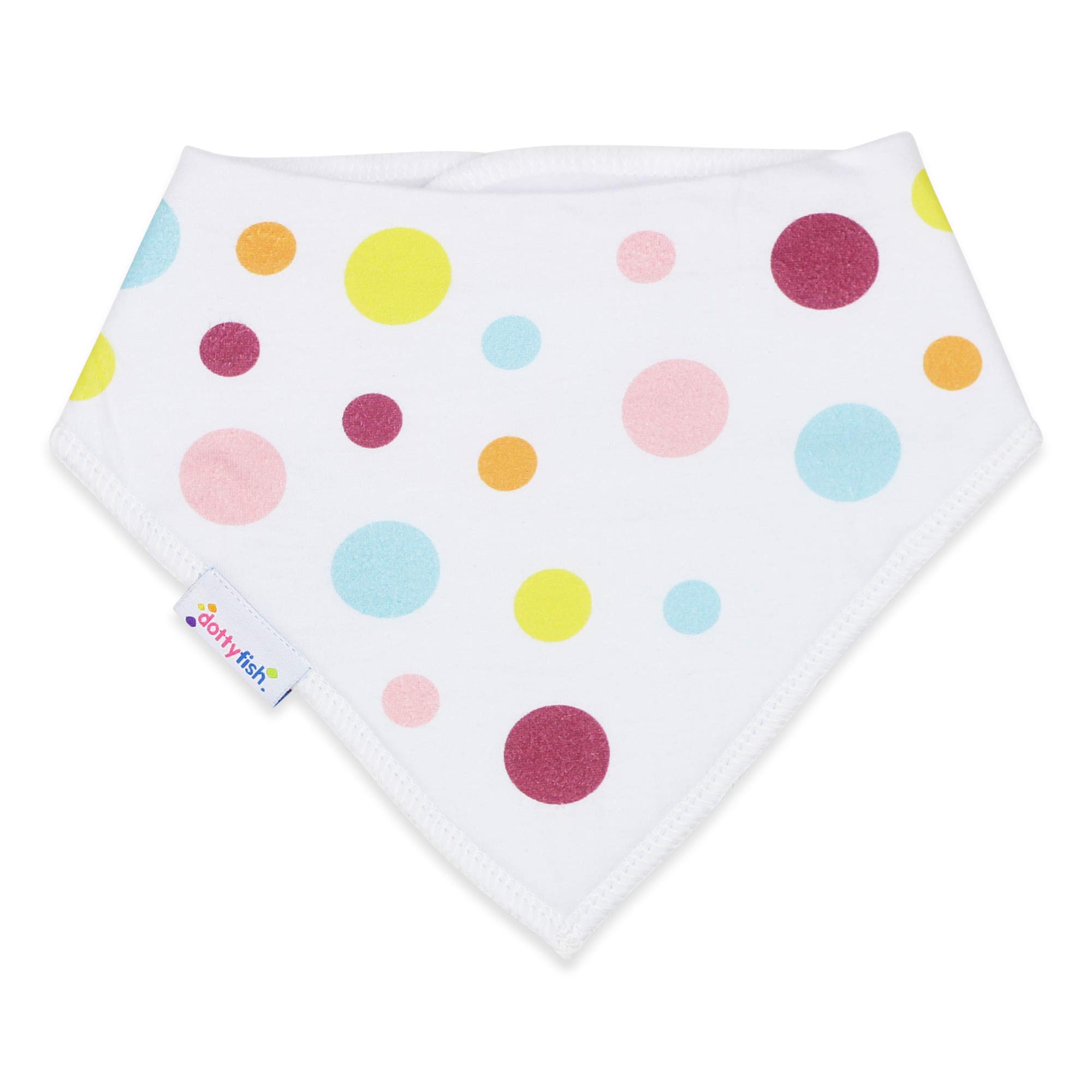 Dotty Fish Baby Bandana Bibs – Organic Cotton Dribble & Teething Bibs with Super Absorbent Fleece Backing, Adjustable Popper Closure, for Newborns & Toddlers – Colourful Dots