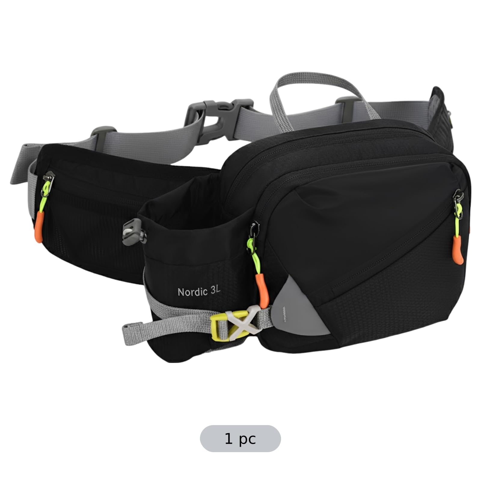 Hydration-Gürtel, Verstellbarer Outdoor-Sport-Hüftgürtel mit Flaschenhalter, Bauchtasche mit Mehreren Fächern für Wandern, Laufen, Spazierengehen, passend für Taillenumfang 31,5-55,1 in