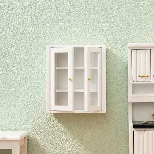 Dollhouse Wall Cabinet Wooden Miniature Cupboard 1:12 Scale Kitchen Furniture
