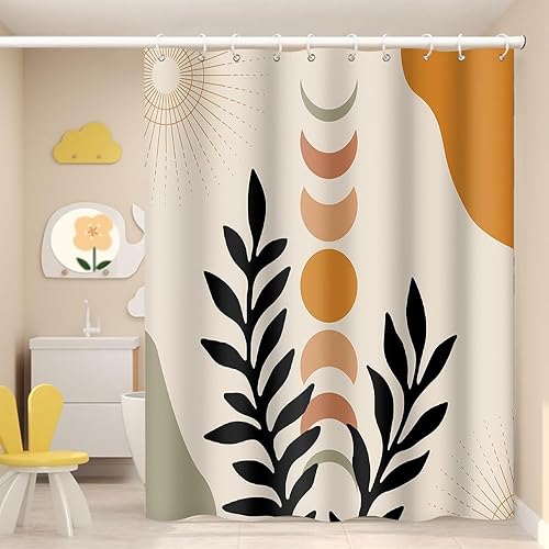 Miniatura 116 de Cortina de ducha de baño con temática de dinosaurio, cortina de ducha de hojas tropicales de dinosaurio verde con ganchos, cortina de ducha de tela