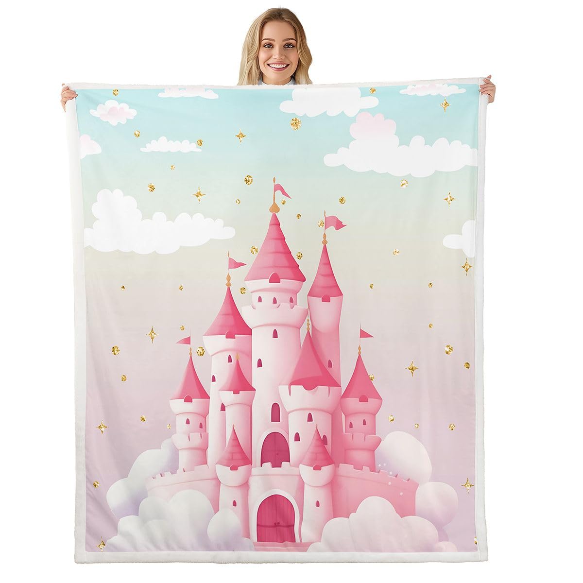 Homewish Castle Marzycielska księżniczka kawaii szerpa koc ombre chmura puszysty pluszowy narzuta brokat uroczy koc polarowy - kreskówka dekoracja na łóżko kanapę Twin 152 cm x 203 cm