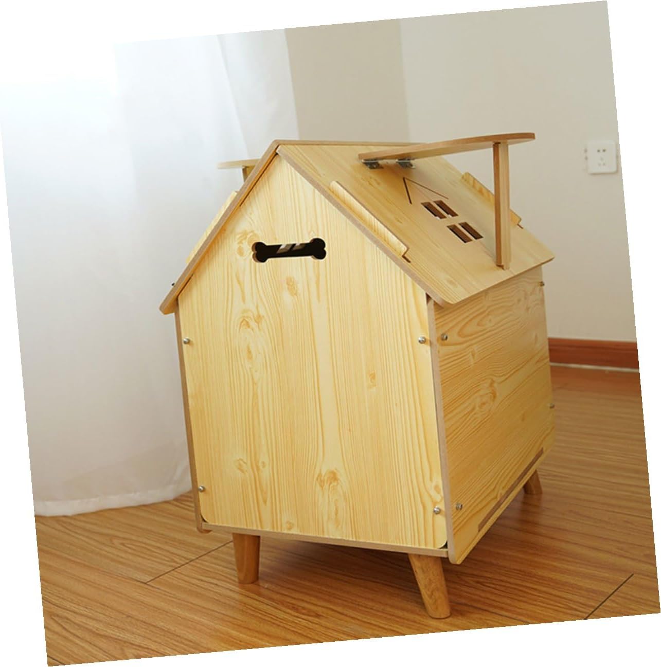 NUOBESTY Wooden Pet Shelter and Nest Medium Size Outdoor Indoor Wooden Kennel with Raised Floor for Puppies and Small Dogs Garden Shelter