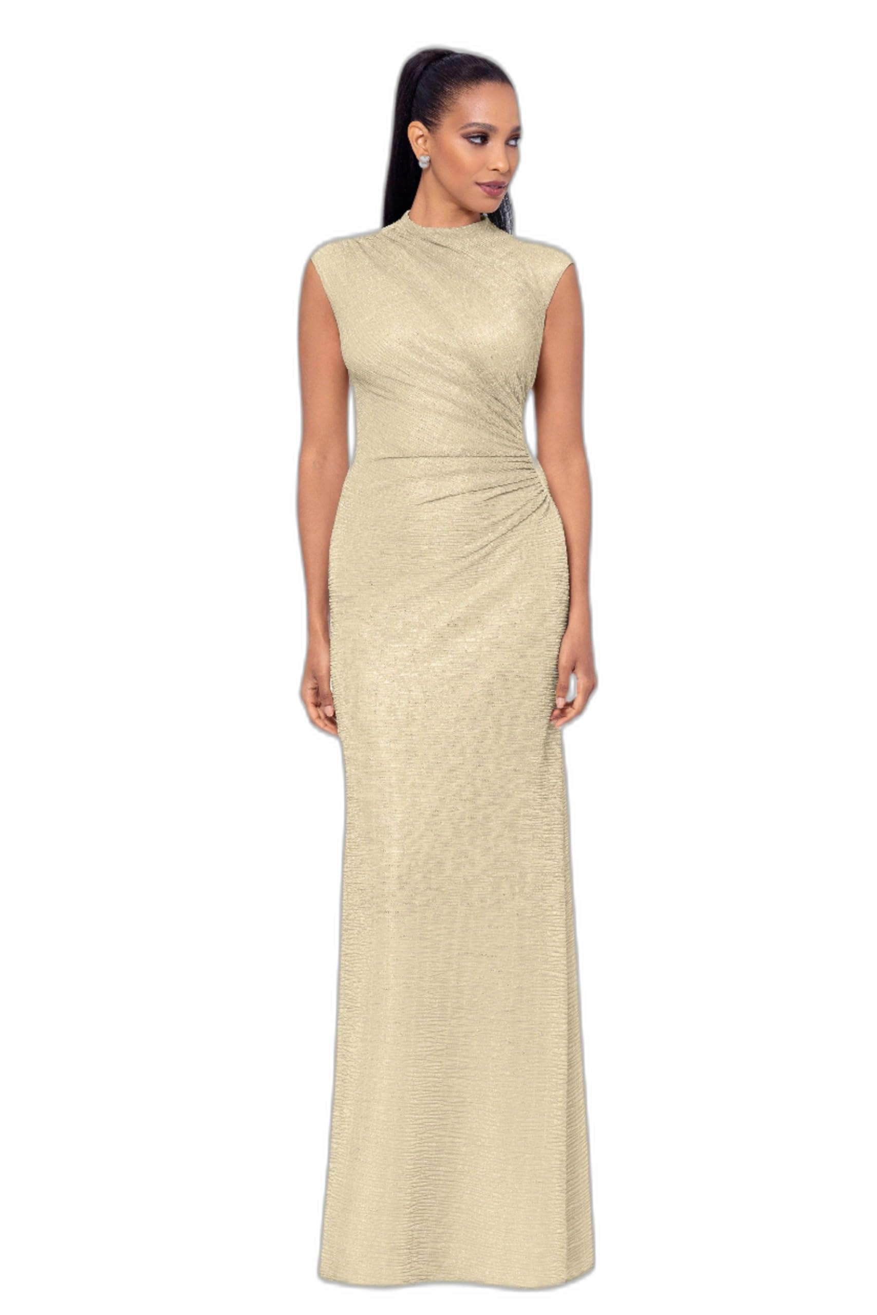 Betsy &amp; Adam Women's Betsy &amp; Adam Women's Metallic Foil Print One Shoulder Cutout Floor Length Dress
