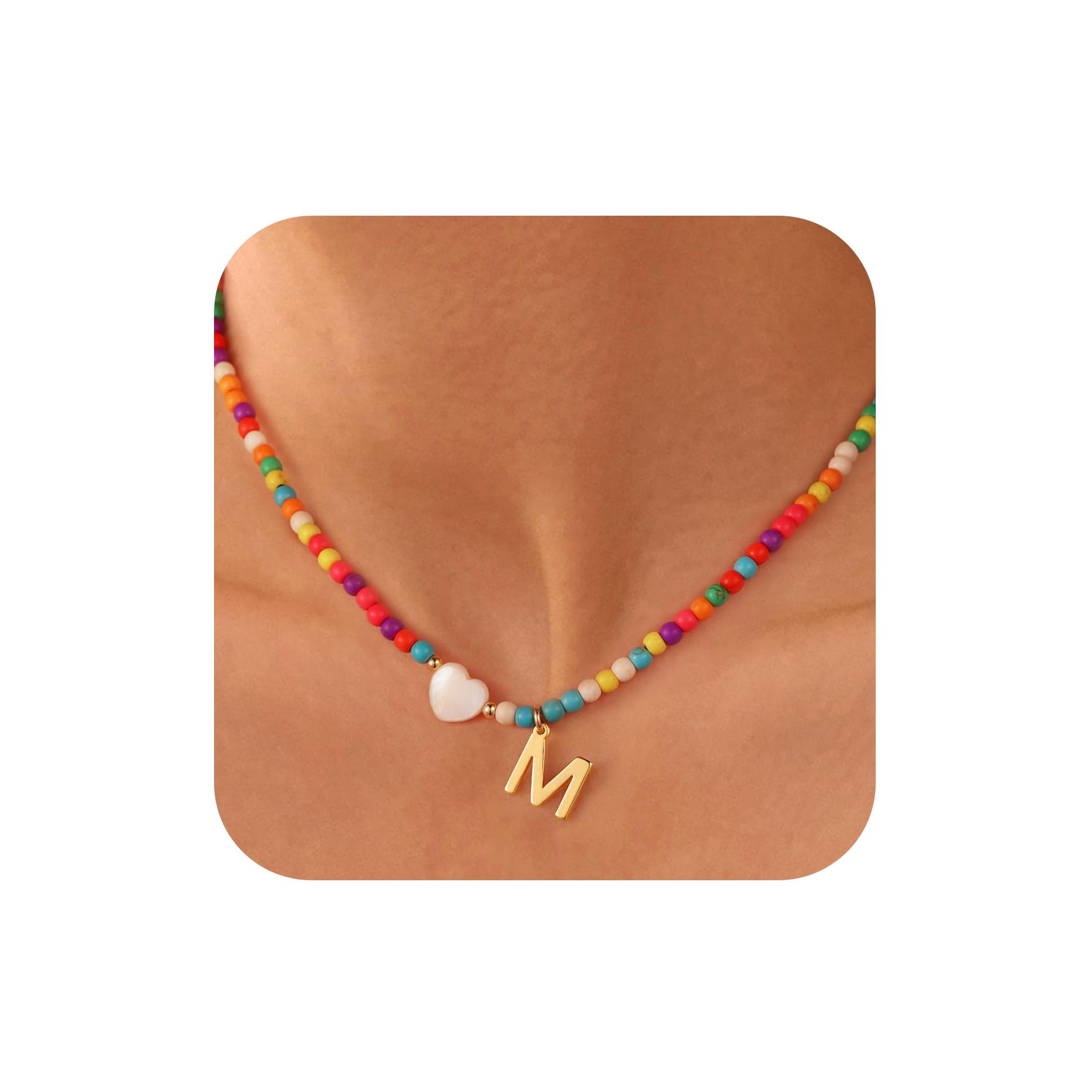 Ursteel Gold Initial Necklaces for Women - Trendy Beaded Choker Necklace for Women Teen Girl, Handmade Letter Choker Necklace Jewelry for Women Girls Gifts