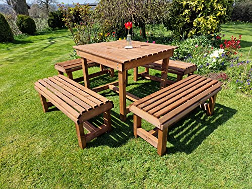 Churnet Valley WOODEN BISTRO SET, TABLE SET, STYLISH MODERN DESIGN, 4 X BENCH 1 X TABLE