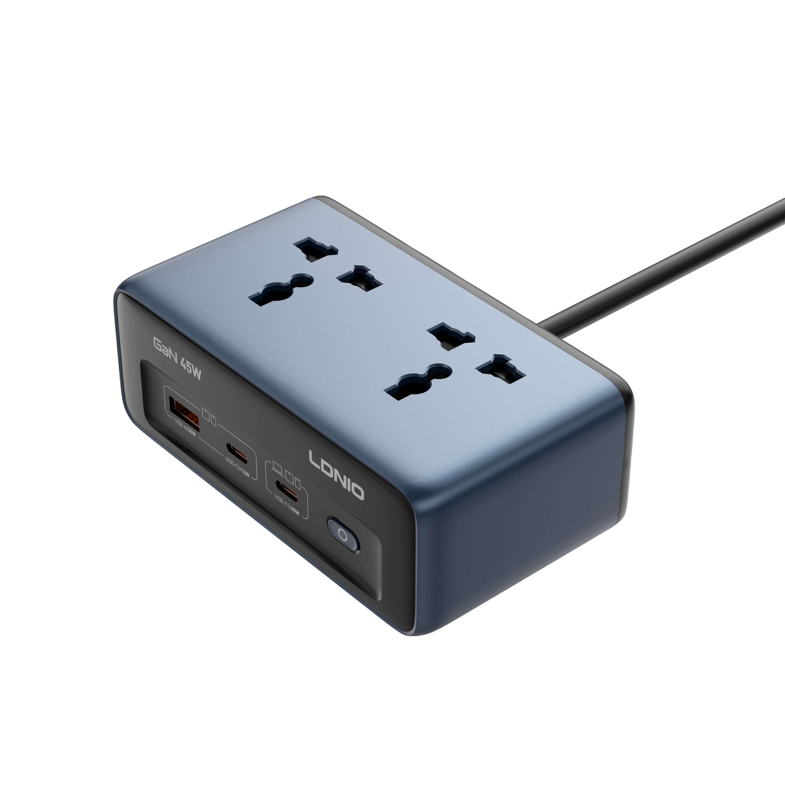 T Teclusive Gan Desktop Power Strip Extension Board with 45W Type C USB | 2 Power Sockets with 45W Gan QC PD Super Fast Charging | Angled Flat Multi Port Extension with Switch | 2M Power Cord-image-21