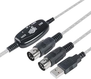 TENINYU USB to MIDI Converter Cable 2 in 1 PC to Music Synthesizer Studio Keyboard Interface Wire Controller Cable Adapter Cord 16 Channel Supports Windows Laptop