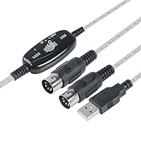 Vista 1 de TENINYU Convertidor de cable USB a MIDI 2 en 1 PC a sintetizador Interfaz de teclado de estudio de música, cable adaptador de enchufe de cable, 16