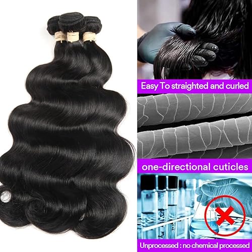 Miniatura 7 de Extensiones de cabello humano brasileño ondulado con parte frontal (14, 16, 18 + 12, parte libre), extensiones de cabello humano 100% natural, 13 x