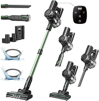 Vexilar V9PRO Cordless Stick Vacuum Cleaner - 30Kpa Powerful Suction with Brushless Motor, Self Standing Design, 45 Mins Runtime, LED Display, 6 in 1 Lightweight Vacuum for Home Hard Floor Green