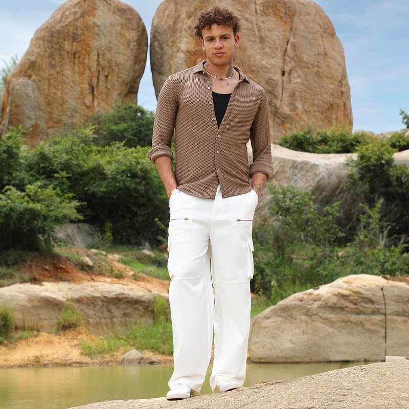 Image of CAHOOT Men's Solid Utility Shirt | Casual Wear | Spread Collar | Long Sleeve | Button Closure | Shirt Crafted with Comfort Fit for Everyday Wear