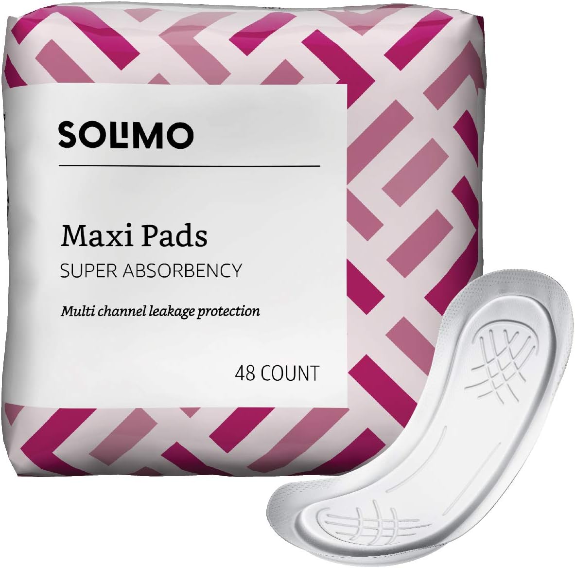 Amazon Brand - Solimo Thick Maxi Pads for Periods, Super Absorbency, Unscented, 48 count, 1 Pack