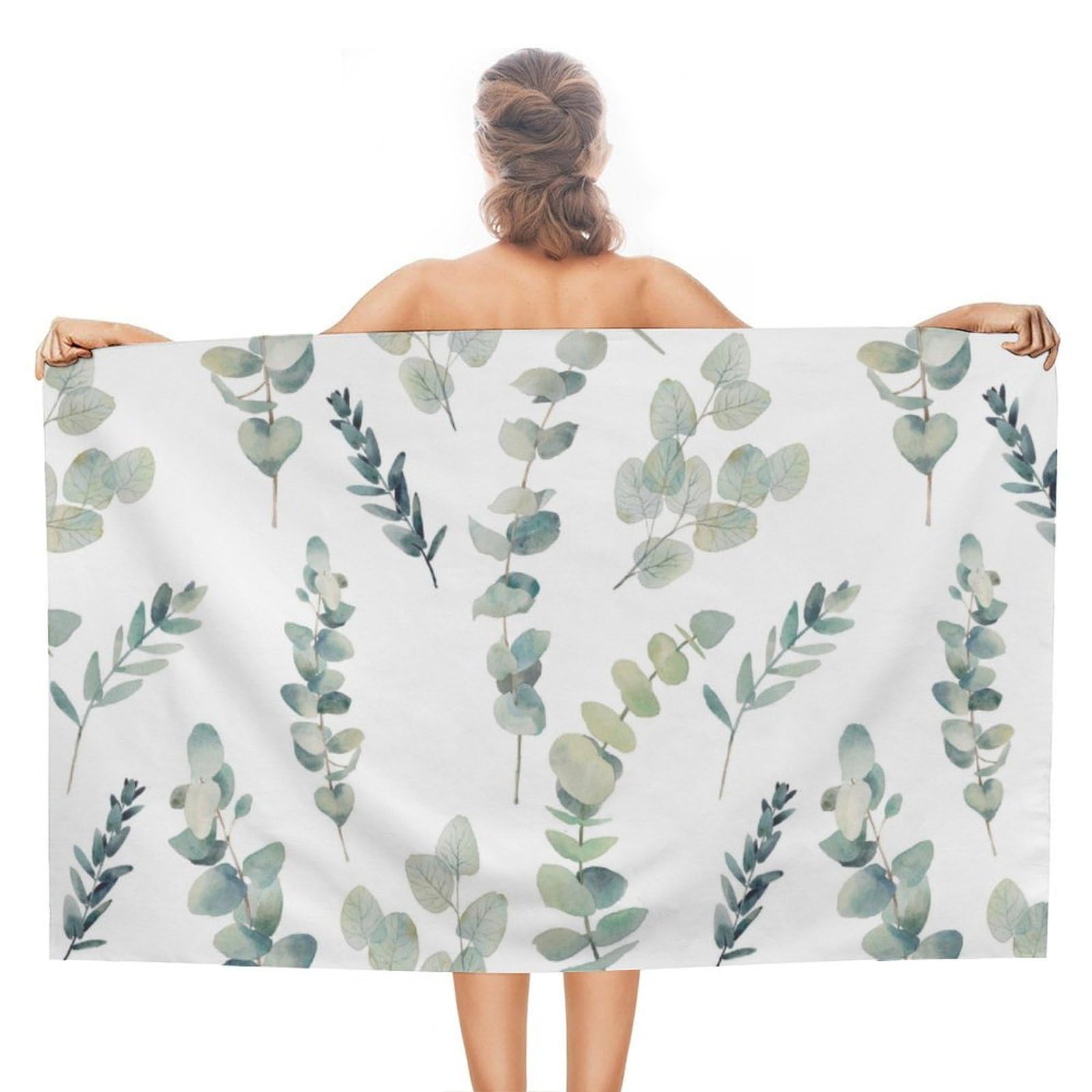 LEDFCVSU Beach Towel, Eucalyptus Leaves Bath Towel, Absorbent Towel for Swimming, Sports, Travel
