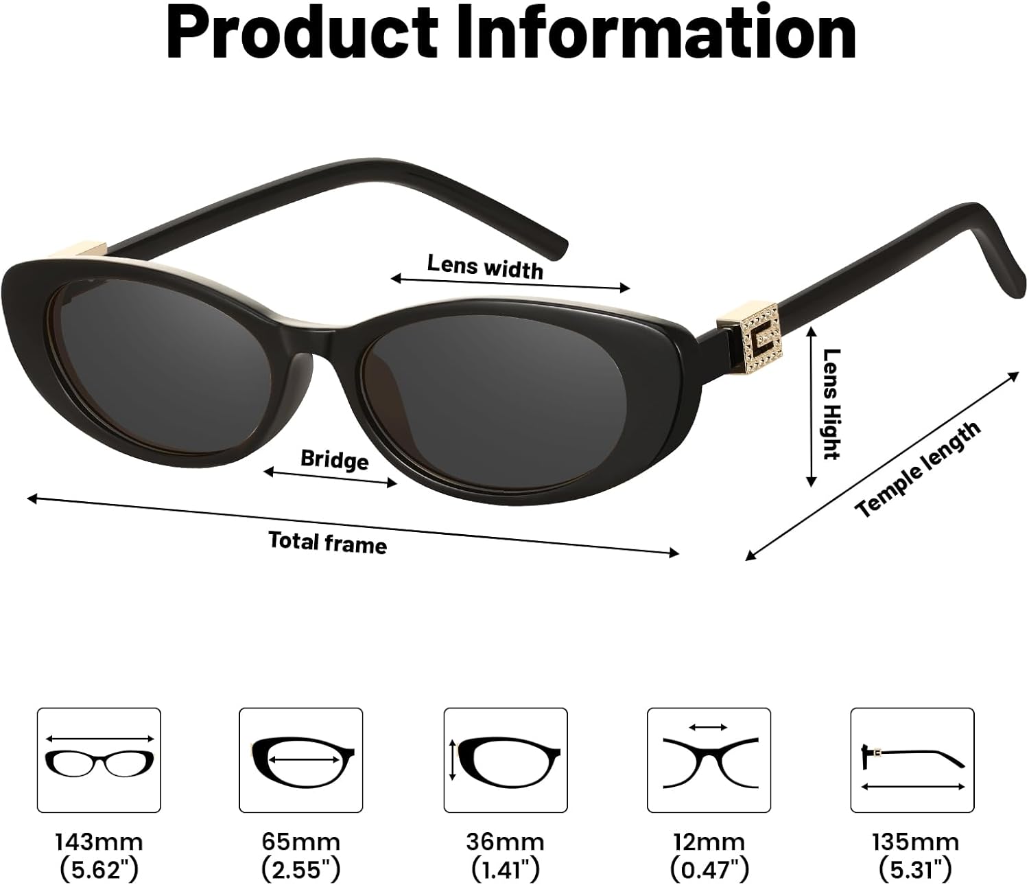 YMRFW Retro Oval Cat Eye Sunglasses for Women Trendy Narrow Small Oval Sun Glasses 90s Vintage Shades - Image 5