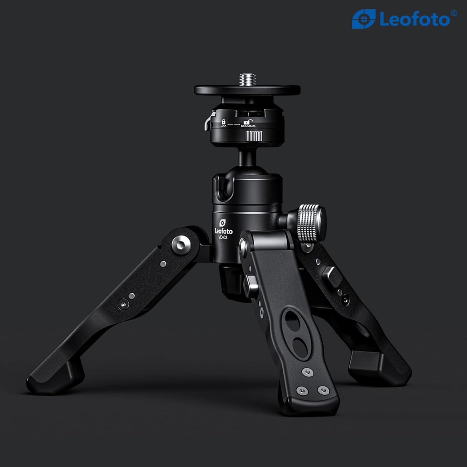 LEOFOTO VD-03 Monopod Tilt Base in a compact, folded state