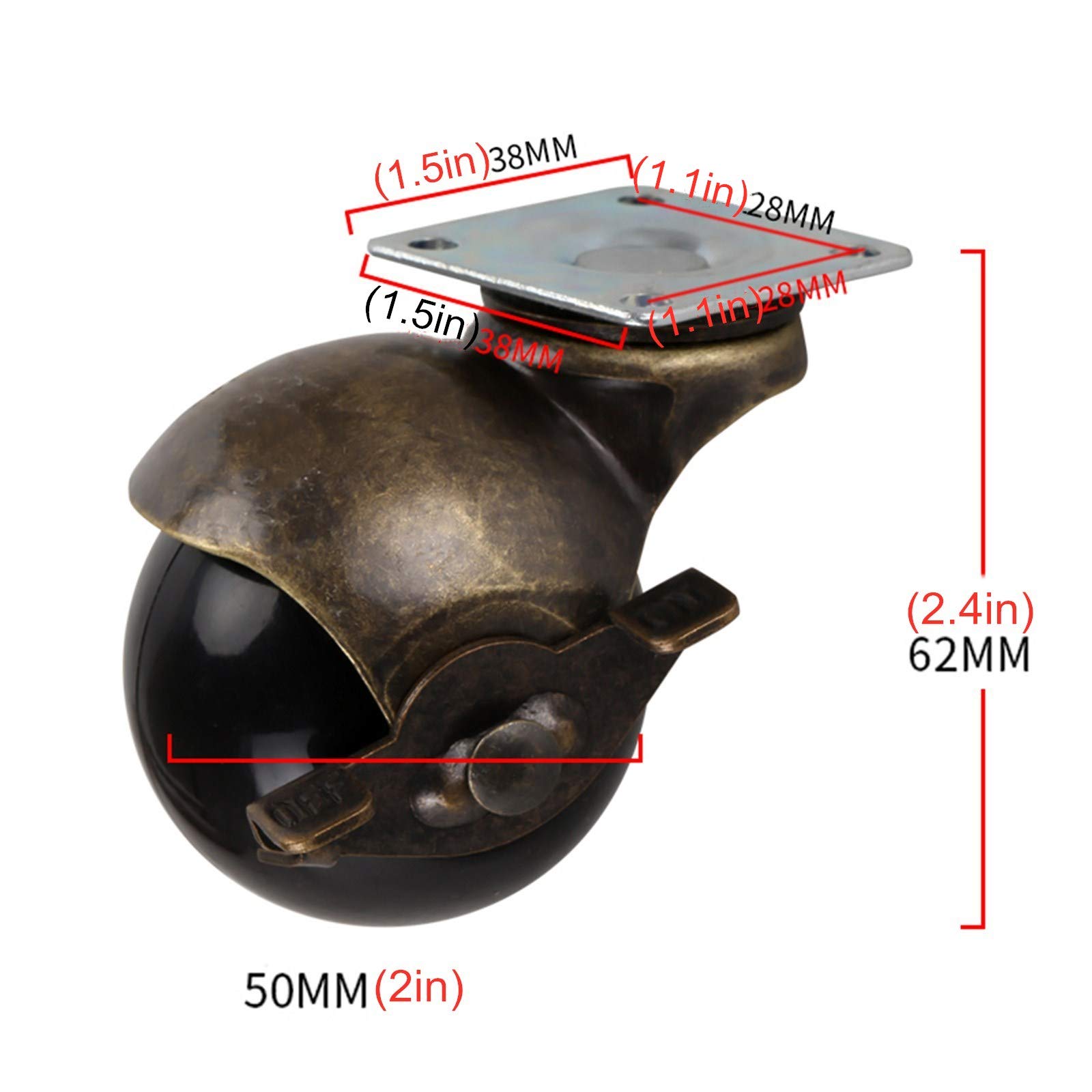 Ruote girevoli, 4 Ruote girevoli a Sfera, Ruote girevoli in Nylon da 2" e 50 mm, Ruote girevoli di Ricambio per mobili antichi (Freno + Universale)