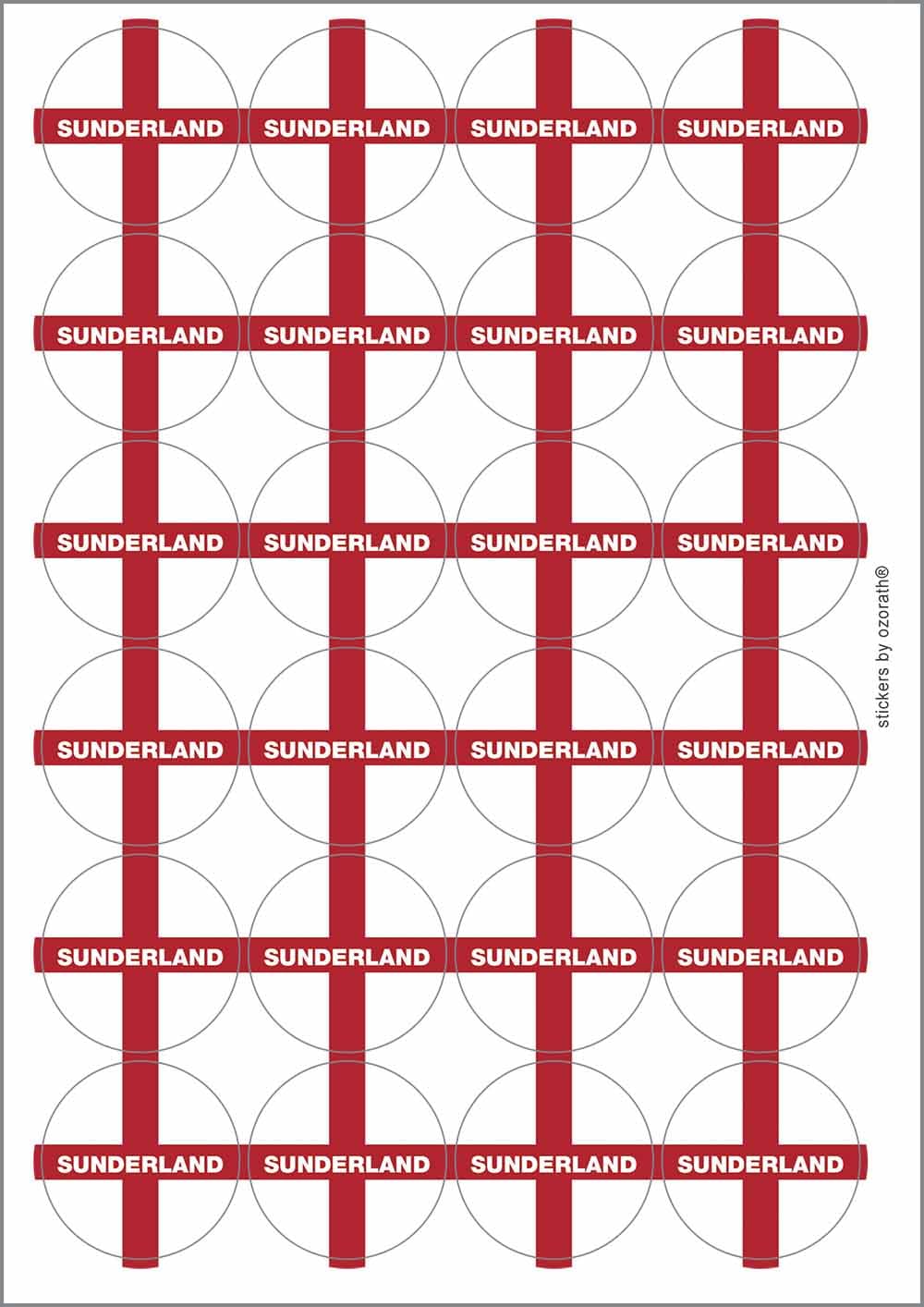 Sunderland England Flag Circular Matt Paper Stickers A4 Sheet of 24 (Each Sticker is 45mm Diameter)