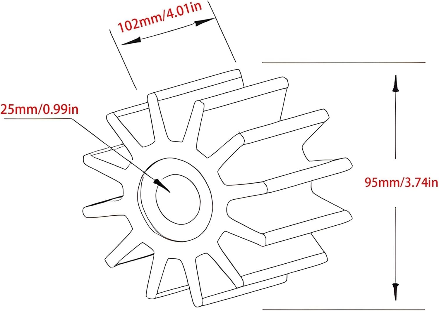Universal 2820683 Water Pump Impeller 2845561 Compatible with 1095324 Marine Engine 1095327 1230492 1239785 Replaces CEF 500182