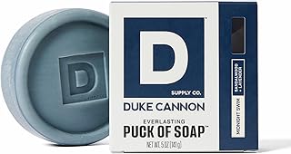 Duke Cannon Supply Co. Bar Soap Puck - Men's Rounded Bar Soap with Masculine Scents - Disc-Shaped Mens Soap - Hydrating & Deep Cleaning - All Skin Types - Midnight Swim, 5 oz