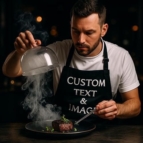 Vista 6 de LeWall Delantal personalizado – Logotipo de nombre personalizado para cocinar hornear y manualidades Cuello ajustable, bolsillos delanteros, Rosa