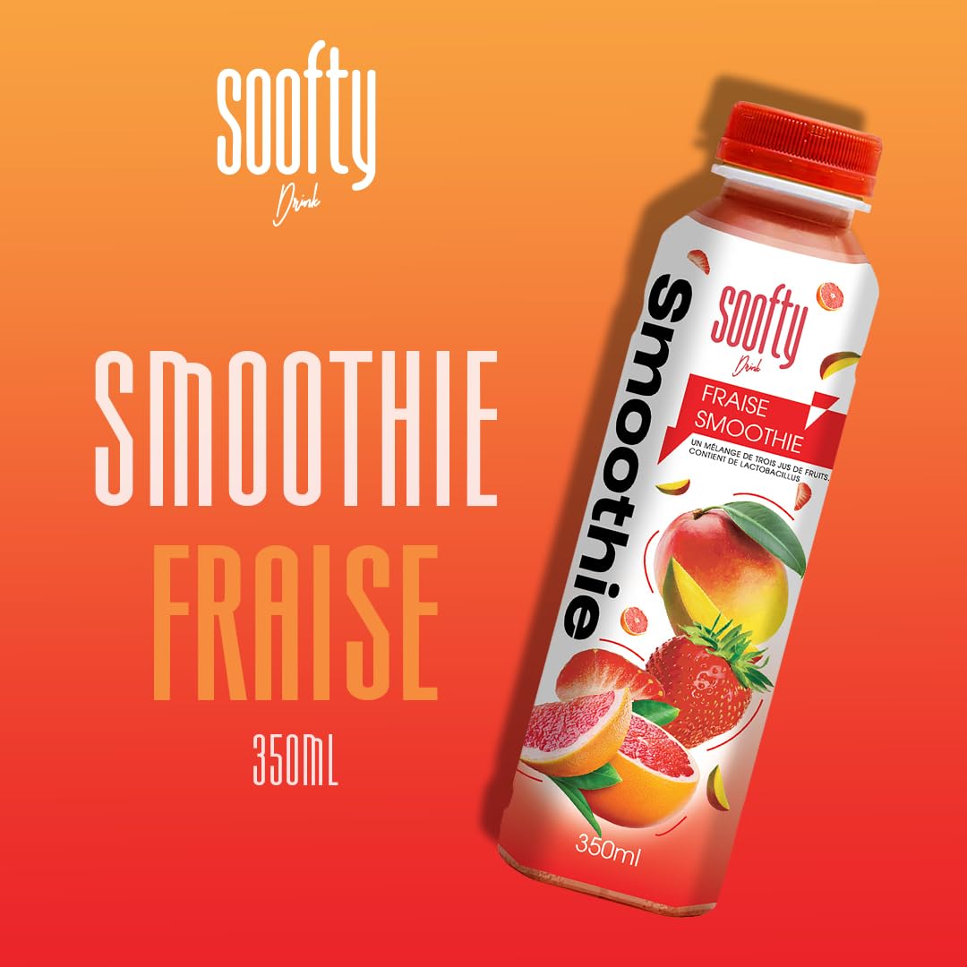 Boissons Soofty Smoothie Fraise, 350ml, Pack de 20