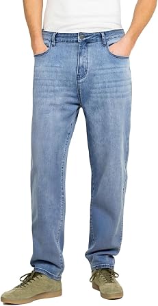 Mens Relaxed Fit Straight Leg Jeans Stretch Wide Leg Baggy Jeans Fashion Comfort Flex Waist Denim Pants 2025