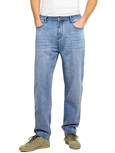 Men's Relaxed Fit Straight Leg Jeans Stretch Wide Leg Baggy
