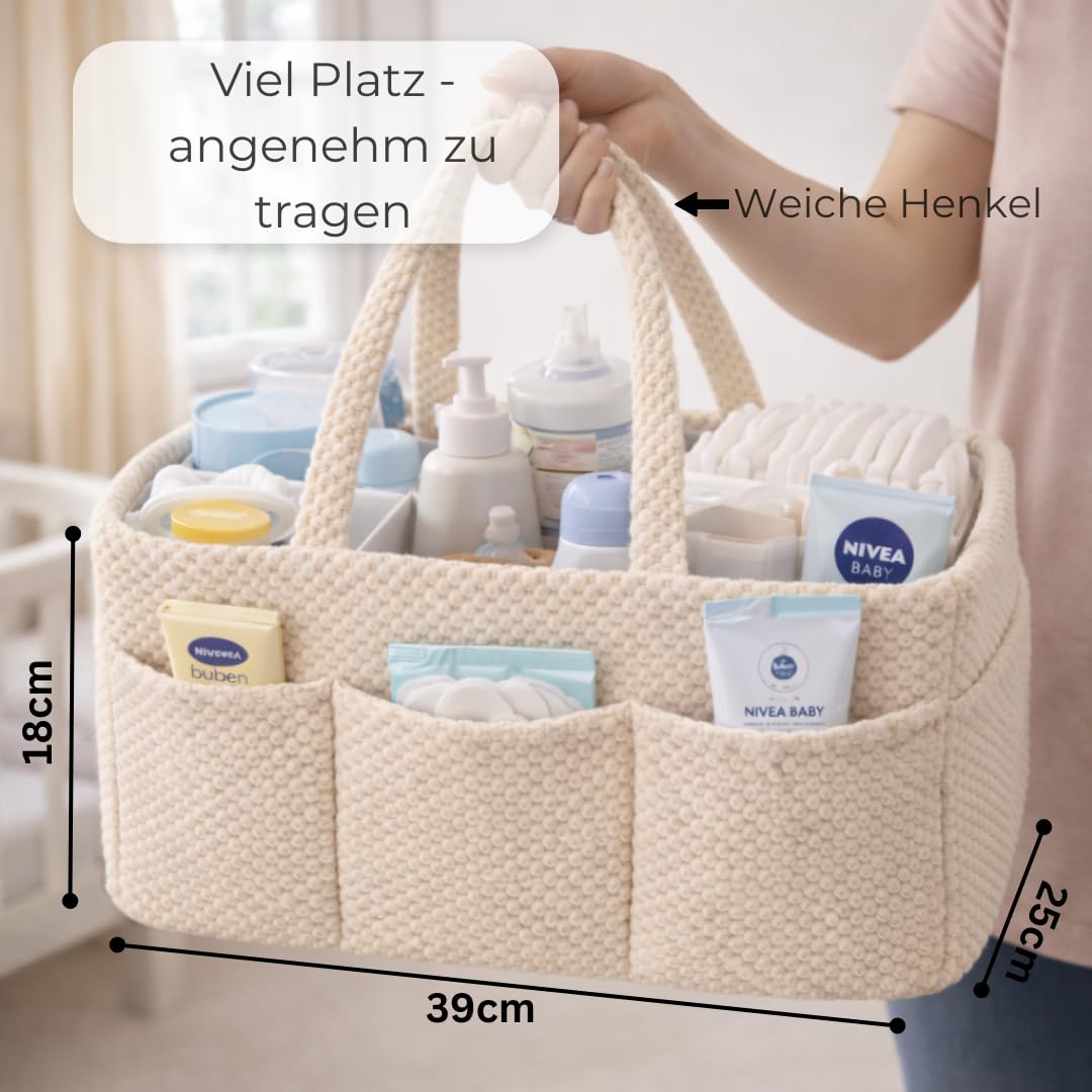 Generisch Wickelkorb Beige Flauschig - Wickelorganizer für Babys – Aufbewahrungskorb für Windeln, Feuchttücher und Babyartikel – Perfektes Baby Geschenk, Organizer für Wickeltisch und Wickeltasche