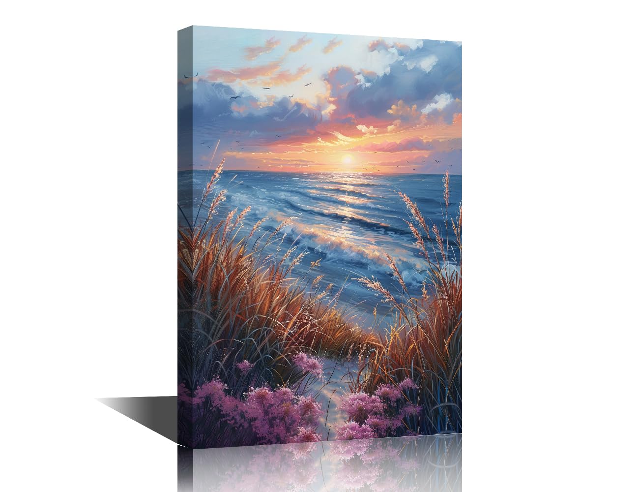 1 Pieces Sea at Sunset Natural Landscape Wall Decor Painting Canvas Wall Art Wildflower Posters Modern Home Decor Print for Home Living Room Dining Room Stretched and Framed Ready to Hang 16"Wx24"H — image 1