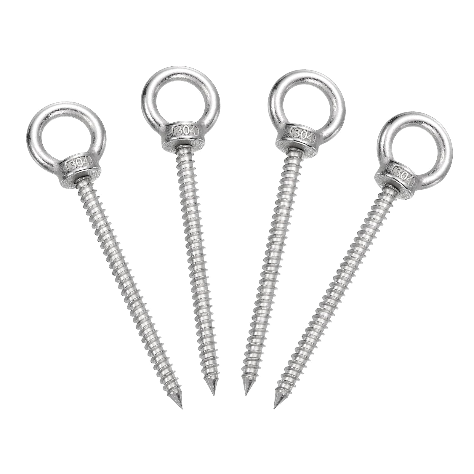 sourcing map M6x80mm Eye Hooks 4.3x1x1.1 Inch 304 Stainless Steel Eye Bolts Hammock Hooks for Screw Eyes Hanging Swing, Yoga Hammock Stand, Pack of 4 — image 1