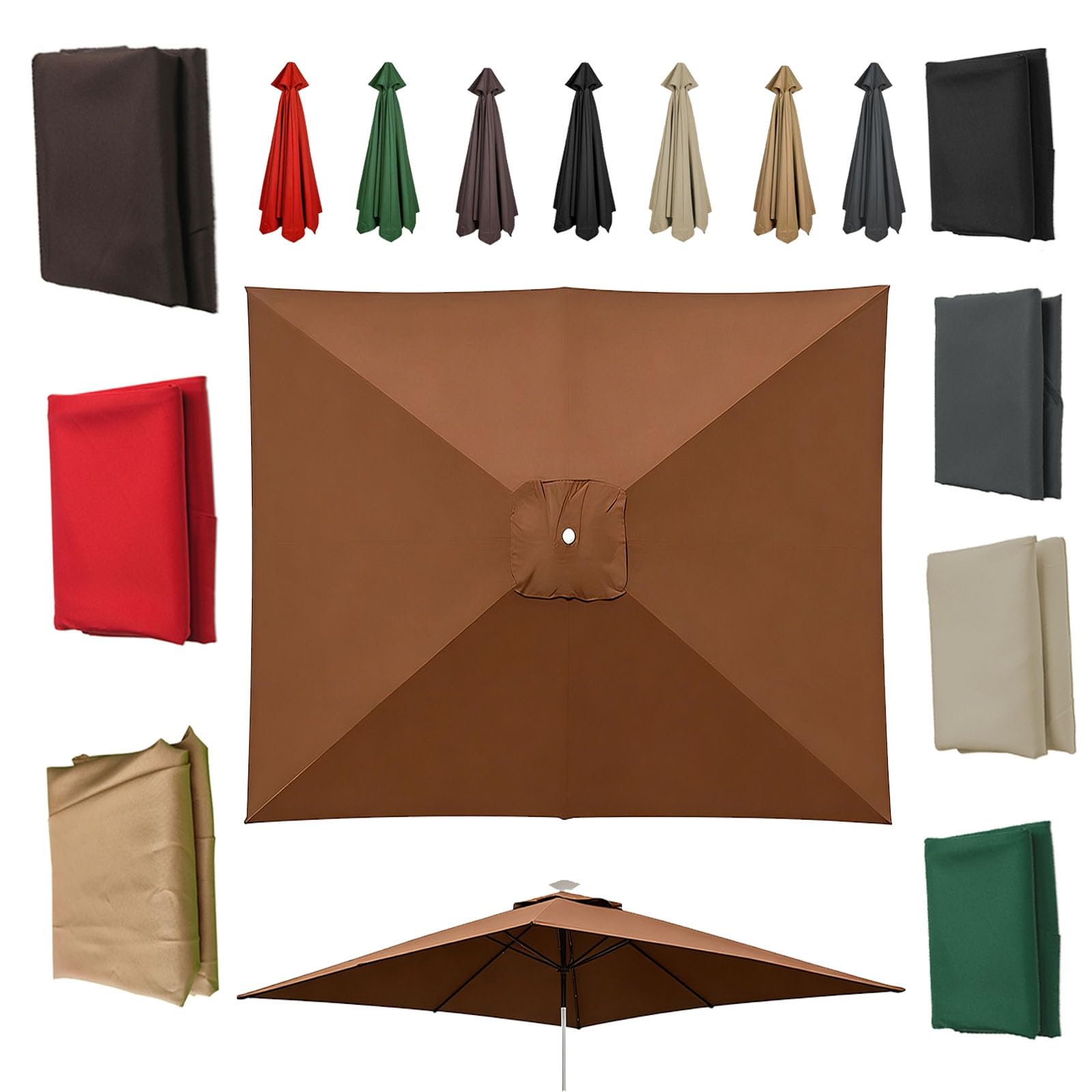 4/6/8 Arms Large Square Replacement Parasol Canopy, 200x300cm/200x200cm 30% UV surface polyester(Coffee,8ribs-3.0x3.0m)