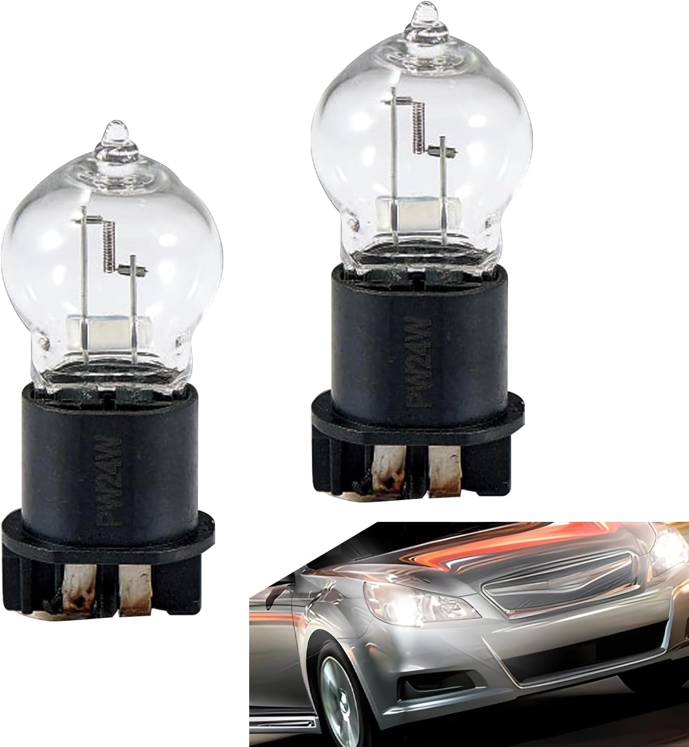 2 PCS PW24W Fog Light Bulb, Halogen 3200-3500K Clear UV-resistant Quartz Glass Turn Signal Light, Steering & Brake Light Replacement, Universal Accessory for Most Cars (White)